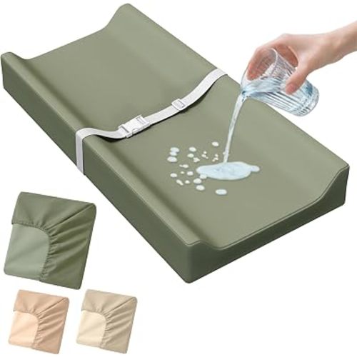 Waterproof Vegan Leather Baby Changing Pad Cover for Girls & Boys, Wipeable Changing Pad Cover, Ultra Soft Breathable, Waterproof Changing Pad Covers for Diaper Changing Table (Olive)