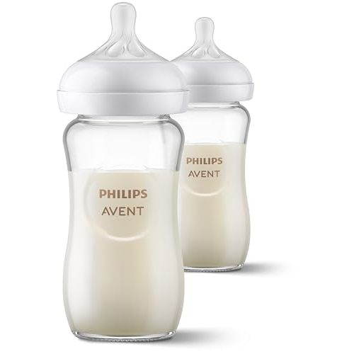 Philips Avent Glass Natural Baby Bottle with Natural Response Nipple, 8oz, 2pk, SCY913/02