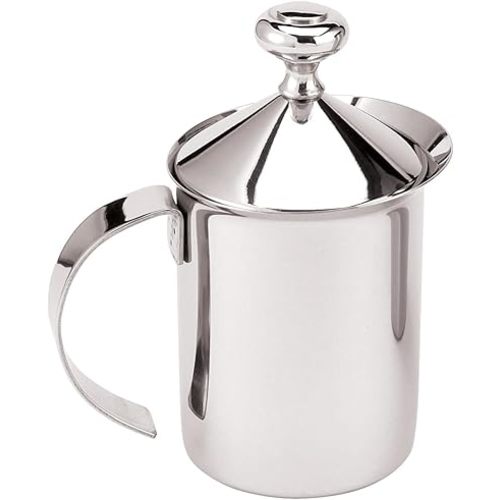 Fino Premium Stainless Steel Milk Frother - Manual Drink Mixer With Double-Mesh Aerator - Coffee Frother Cappuccino Foam Maker, Hand Whisk For Hot & Cold Beverages, No Battery or Electric - 14 oz