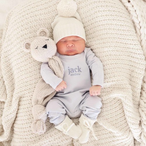 Personalized Full Length Snap Romper | Light Blue