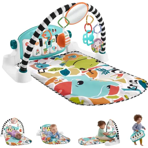 Fisher-Price Baby Playmat Glow and Grow Kick & Play Piano Gym, Blue Musical Learning Toy with Developmental Activities for Newborns 0+ Months