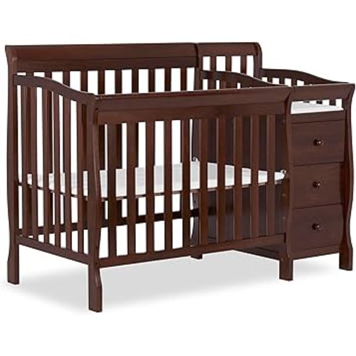 Dream On Me Jayden 4-in-1 Mini Convertible Crib And Changer in Espresso, Greenguard Gold Certified, Non-Toxic Finish, New Zealand Pinewood, 1" Mattress Pad