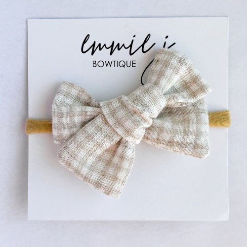 Large Pinwheel Bow, Linen Bow, Neutral Linen Bow, Gingham Bow, Baby Bow, Baby Headband, Girl Hair Accessories, Pinwheel Bow