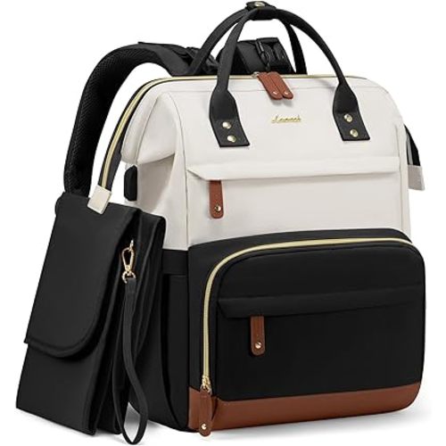 LOVEVOOK Diaper Bag Backpack, Baby Bag with Changing Station, Large Diaper Backpack for Mom Dads, Waterproof Mommy Bag for Boy and Girl, Travel Essential Baby Shower, Black-Beige