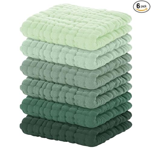 Yoofoss Muslin Baby Washcloths 100% Organic Cotton Face Towels 6 Pack Wash Cloths for Baby 12x12in Soft and Absorbent Baby Wipes (Gradient Green)