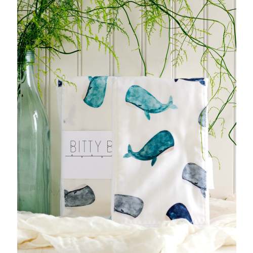 Whales Baby Burp Cloth -Single Burp Cloth - Baby Gift - Gender Neutral Baby Gift - Nautical Layette Gift- Made in Maui, Hawaii USA