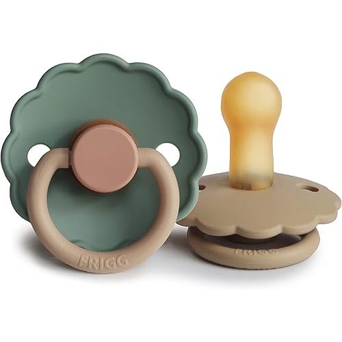 FRIGG Daisy Natural Rubber Baby Pacifier | Made in Denmark | BPA-Free (Willow/Croissant, 6-18 Months) 2-Pack