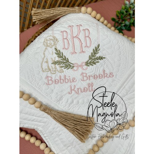 Goldendoodle Baby Girl Blanket Golden Doodle Nursery Decor Embroidered Name Baby Heirloom Quilt Personalized Golden Doodle Baby Shower Gift