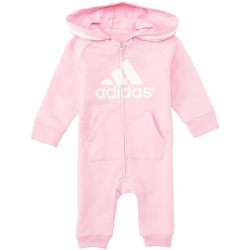 adidas baby-girls Long Sleeve Full-zip Hooded Onesie Jumpsuit Hoodie