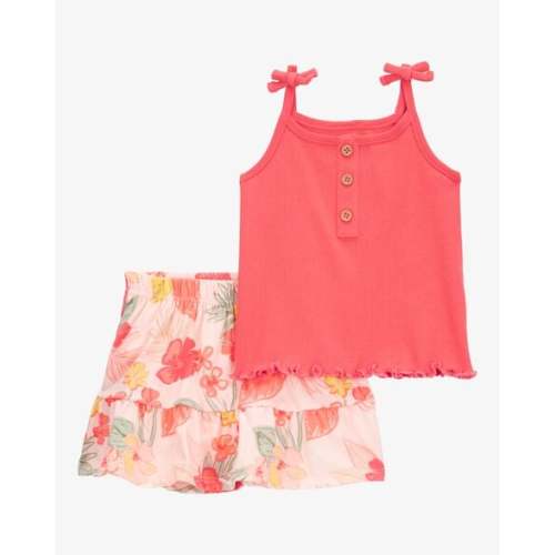 Baby 2-Piece Ribbed Tank & Floral Pull-On Skort Set - Pink - Carter's | Carter's