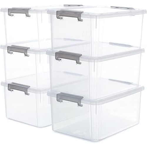 Citylife 6 Packs 17 QT Plastic Storage Bins with Lids Large Stackable Storage Containers for Organizing Clear Storage Box for Garage, Closet, Kitchen