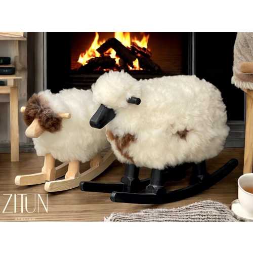 Sheep Rocking Chair, Sheep with Real Wool and Red Wood, Nursery Decorative Sheep Rocking chair | Unique Gift Idea| Authentic Sheep Fleece