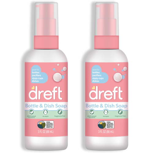 DREFT Bottle and Dish Soap | Made to Clean Baby Bottles, Sippy Cups, Pacifiers, Breast Pumps, & More | Gently Removes Milk Film & Odors | Plant Based, Fragrance Free Dish Soap | 3 Fl Oz (Pack of 2)