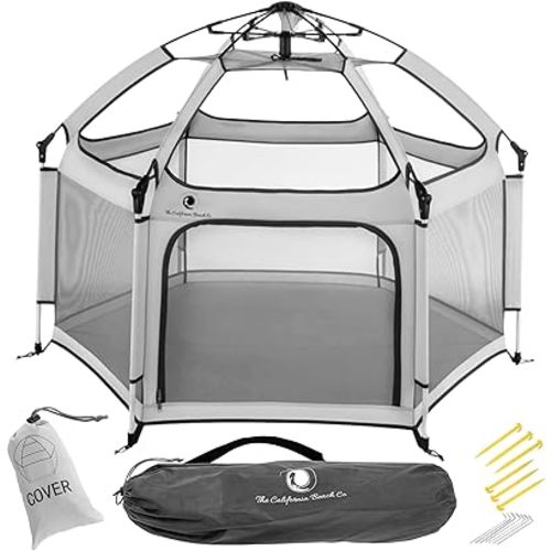 Light Grey POP 'N GO Baby Playpen - Indoor & Outdoor Playpen for Babies and Toddlers - Baby Beach Tent, Foldable, Portable W/Canopy & Travel Bag - Pop Up Pack and Play Yard