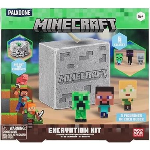 Paladone Minecraft Official Licensed Excavation Kit for Kids, Gamer Decor and Gift for Boys and Girls, 3 Iconic Gaming Characters Included, Interactive Dig Toy