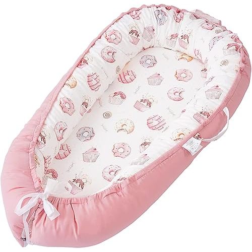 Baby Lounger - Infant Lounger for Newborn 0-24 Months, Breathable & Soft Baby Nest Cover, Portable Baby Bed for Home and Travel, Babies Essentials Gifts - Pink