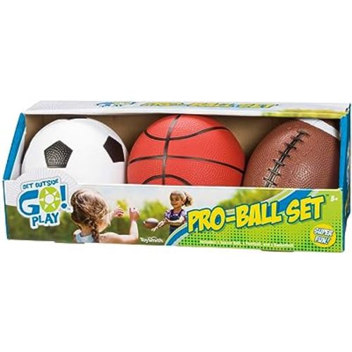 Toysmith Get Outside GO! Pro-Ball Set (Pack of 3) – Small Toddler Sports Balls for Ages 3+ – Includes 5″ Soccer, 6.5″ Football & 5″ Basketball – Indoor or Outdoor Play, Backyard Toy & Gift for Kids