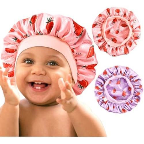 YANIBEST 2 Pcs Baby Satin Bonnet for Sleeping Kids Double Layer Sleeping Caps for Toddler Silk Bonnet Elastic Wide Band