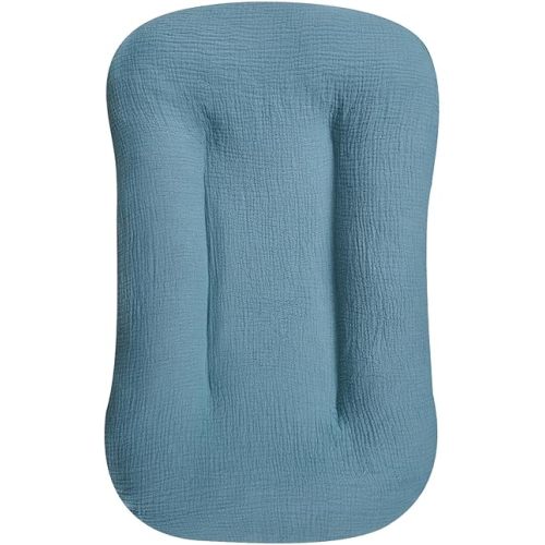 Hooyax Muslin Toddler Lounger Cover, Organic Cotton Removable Slipcover for Toddler, Toddler Padded Lounger Infant Floor Seat Cover for Boys Girls, Large Size 37 x 21 Inch, Blue