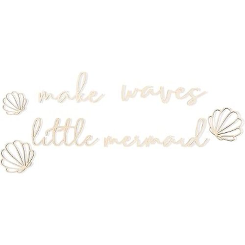 MAMUXI Lettering Wood Make Waves Little Mermaid - Plywood Words Sign For Wall Art, Photo Prop Make Waves Little Mermaid, Nursery Wall Art, Wooden Word Text Art (Make waves little mermaid)