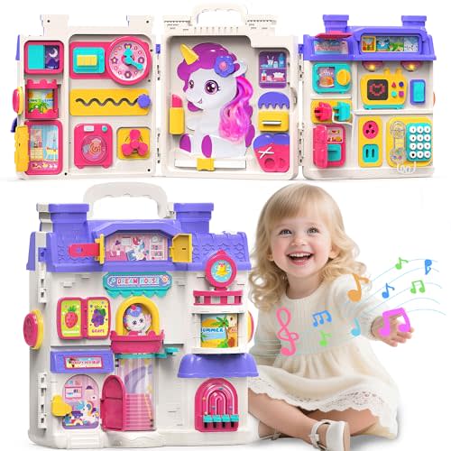 ELFJOY Montessori Toys for 1 Year Old Girl Gifts, Busy Board for 1 2 Year Old - 56+ Activities Bilingual Early Educational Learning Toddler Baby Girl Toys, First Birthday Gifts for 1 2 Year Old Girls