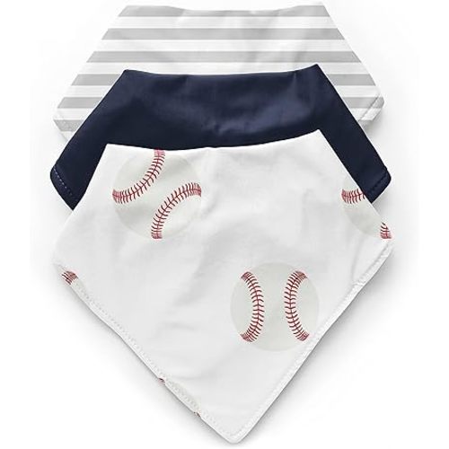 Sweet Jojo Designs Baseball Sports Boy Baby Bandana Bibs for Newborn Infant Feeding Drool - Red and White Americana - 3 Pack Set of Absorbent Fabric Bibdanas