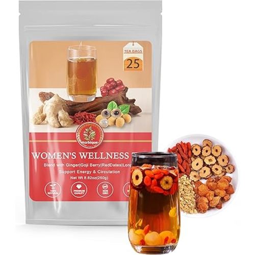 Harbique Ginger Tea for Women | Jujube Red Date, Goji berry,Longan Blend | 25 Caffeine-Free Herbal Tea Bags | TCM-Inspired Formula for Postpartum Recovery,Hormone Balance, Natural Energy & Stress Relief,Organic