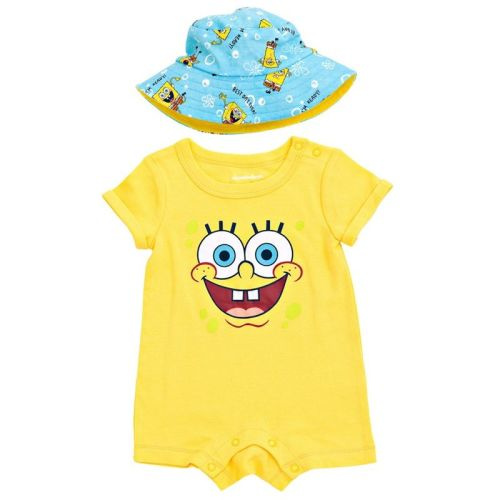Spongebob Squarepants Newborn Baby Boys Romper And Hat Yellow / Blue 6-9 Months