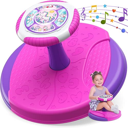 Unicorn Sit and Spin Toys for Toddlers 1-3 3-5, 360° Toddler Spinning Seat with LED Lights and Music, Sensory Toys Birthday for 1 2 3 4 5 Years Old Girl