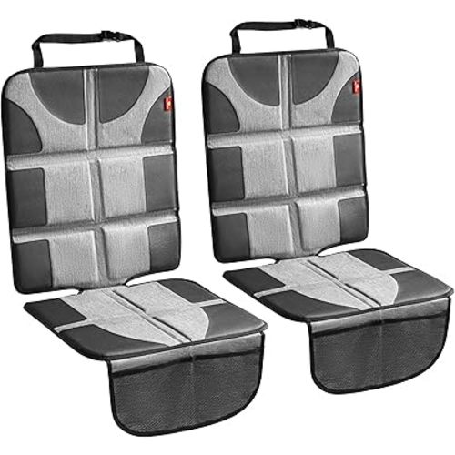 Helteko XL Car Seat Protector - 2 Pack Car Seat Cover for Child Carseat with Thickest Padding, 600D Oxford, Waterproof & Durable Fabric, Non-Slip Back, 2 Mesh Storage Pockets, Gray