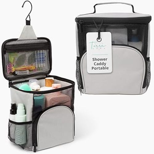 Original Portable Shower Caddy For College Dorms - Foldable Mesh Tote - Dorm Room Essentials - Durable Hanging Travel Shower Bag - Perfect for College Students, Men, Women (Grey)