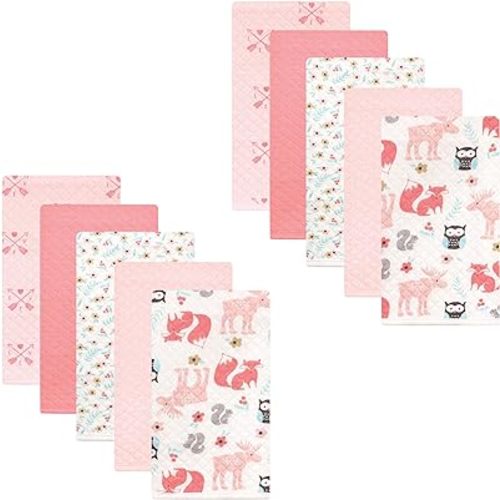 Hudson Baby Unisex Baby Quilted Burp Cloths, Girl Forest, One Size