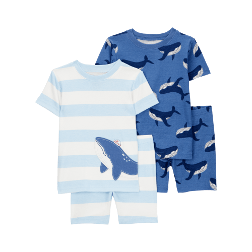 Baby Whale Striped Snug Fit Cotton 4-Piece Pajamas - Carter's | Carter's