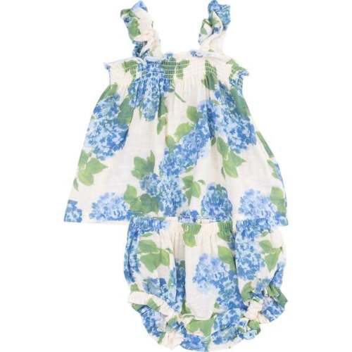 Ruffly Strap Top and Bloomer Set, Watercolor Hydrangeas