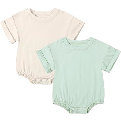 DEFAHN 2PCS Bamboo Baby Rompers Unisex Onsies Solid Short Sleeve Baby Bodysuit 0-24 Months