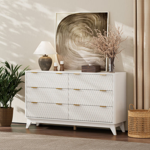 George Oliver Fluted 6 Drawers Dresser, Dresser for Bedroom Wood Chest of Drawers,Storage Cabinet Organizer for Hallway & Reviews | Wayfair