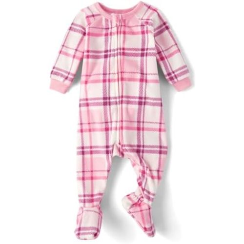 The Children's Place Baby Girls' and Toddler Fleece Zip-Front One Piece Footed Pajama