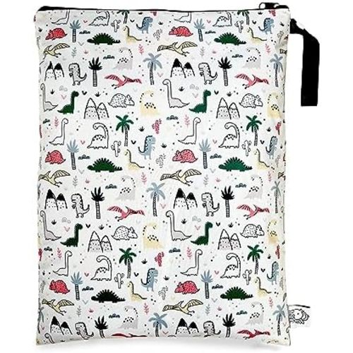 FLOCK THREE Washable and Reusable Wet Bag Diaper Bag Water Resistant Swimming Bag Pouch, Yoga Gym Bag, 12.6'' x 16.5''
