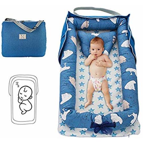Oenbopo Baby Lounger Cotton Breathable Baby Bassinet Portable Sleeping Baby Bed for Cuddling, Lounging, Co Sleeping, Napping and Travel - Travel-Blue