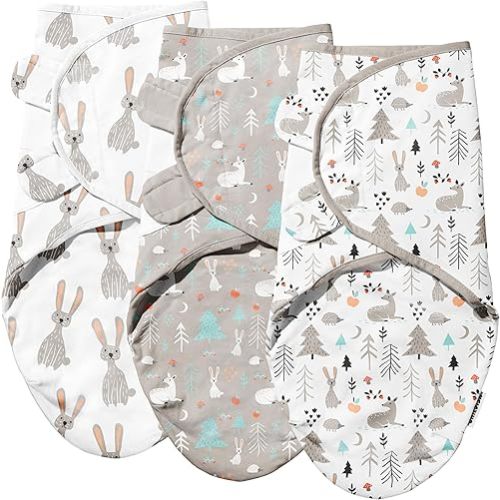 Newborn Swaddle Blankets - 100% Cotton Baby Swaddles 0-3 Months - Easy to Use Newborn Sleep Sacks with a Leg Pocket and Adjustable Straps - Swaddle Sack For Baby Boys & Girls - 3 pk Bunny