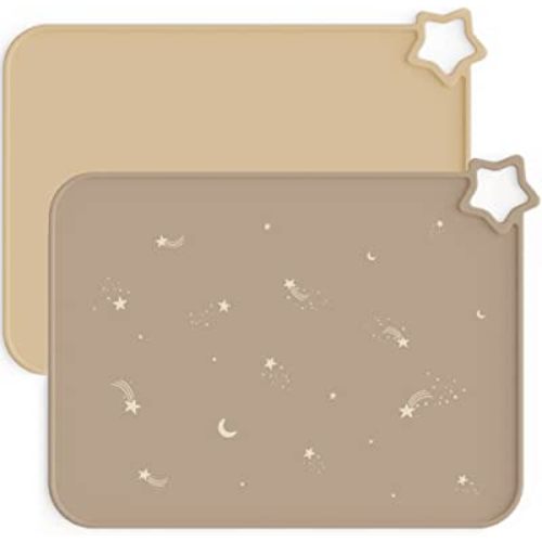 Moonkie Silicone Placemats for Baby & Kid, Stain Resistant Non-Slip Toddler Food Mats Eating Table Mat with 2 Packs(Warm Taupe/Apricot)