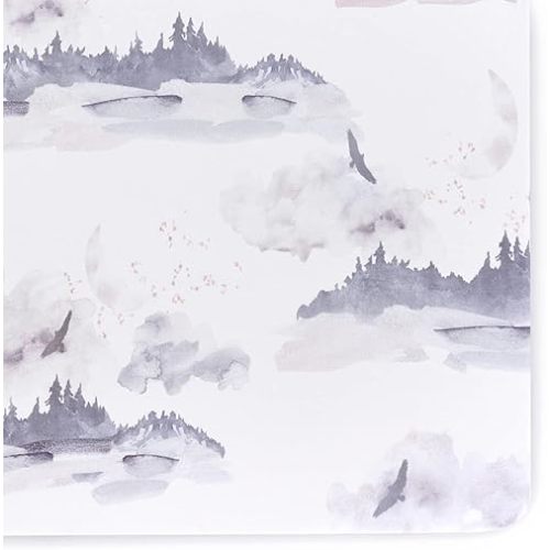 Oilo Crib Sheet, Breathable 100% Turkish Cotton Fitted Jersey, 300 Thread Count, Machine Washable, Fits Standard Crib (28" x 52" x 6"), Toddler Bedding, Girl, Boy, & Neutral Designs, Misty Mountain