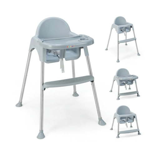 Kadyn Baby Highchair, High Chairs,4-in-1 Convertible Baby High Chair with Removable Double Tray-Gray