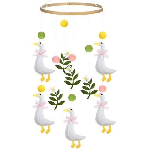 Vicenpal Silly Goose Baby Mobile for Crib Pink Silly Goose Baby Stuff Felt Nursery Mobile for Girl Crib Neutral Wooden Handmade Hanging
