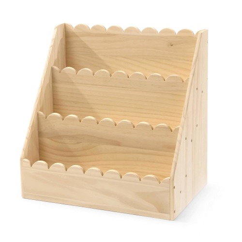 Etokfoks  3 Tier Wooden Bookshelf for Kids 1 to 5 Years Scalloped Book Shelf Book Organizer for Nursery Room 16.5 x 16.5 x 10.6 Inch 1 Piece