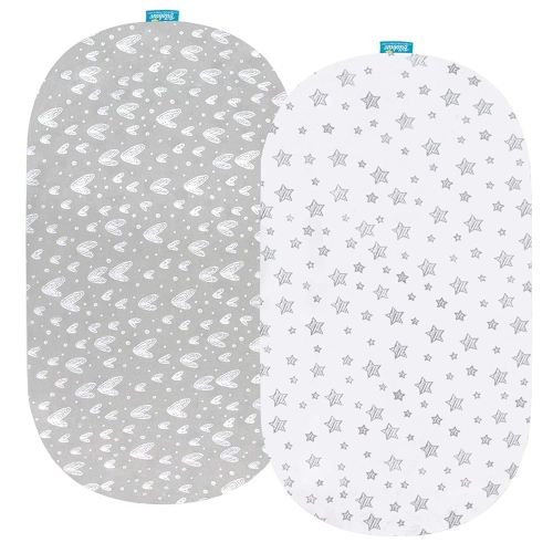 Bassinet Sheets Universal Fit for Oval, Hourglass, Rectangle Bassinet Mattress, 2 Pack 100% Cotton Sheets for Halo Bassinest Swivel, Flex, Luxe Sleeper, Unisex Bassinet Fitted Sheet for Baby Boys Girl
