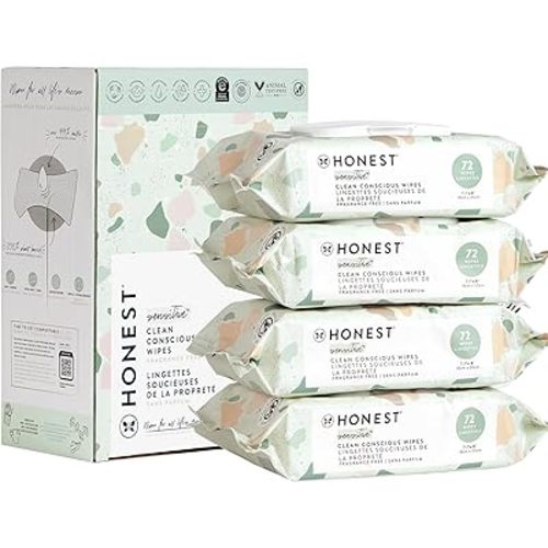 The Honest Company Clean Conscious Unscented Wipes | Over 99% Water, Compostable, Plant-Based, Baby Wipes | Hypoallergenic for Sensitive Skin, EWG Verified | Geo Mood, 288 Count