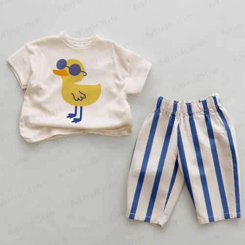 Baby Cool Duck Blue Vertical Striped 2-piece Set
