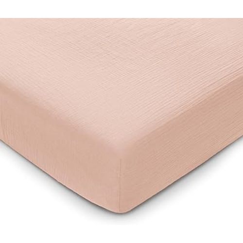 Comfy Cubs 100% Muslin Cotton Fitted Crib Sheet - Soft, Standard & Breathable Crib Sheets for Toddler Mattress - Snug Fit, Secure Elastic with Beautiful Packaging for Boys & Girls - Blush