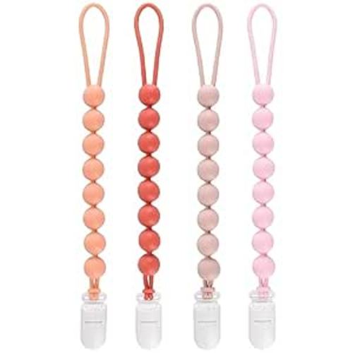 Amazon.com : 4-Pack Silicone Pacifier Clips for Baby Boys and Girls - with One-Piece Beads, Flexible and Rust-Free Holders for Teething Relief and Baby Essentials - Safe for Newborns (Pink) : Baby
